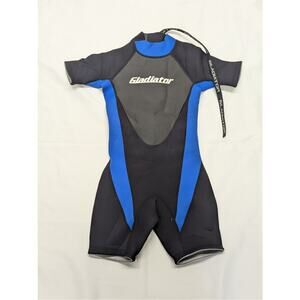 Gladiator Shorty Wetsuit Size 8 Kid's / Youth Black Blue Neoprene Springsuit